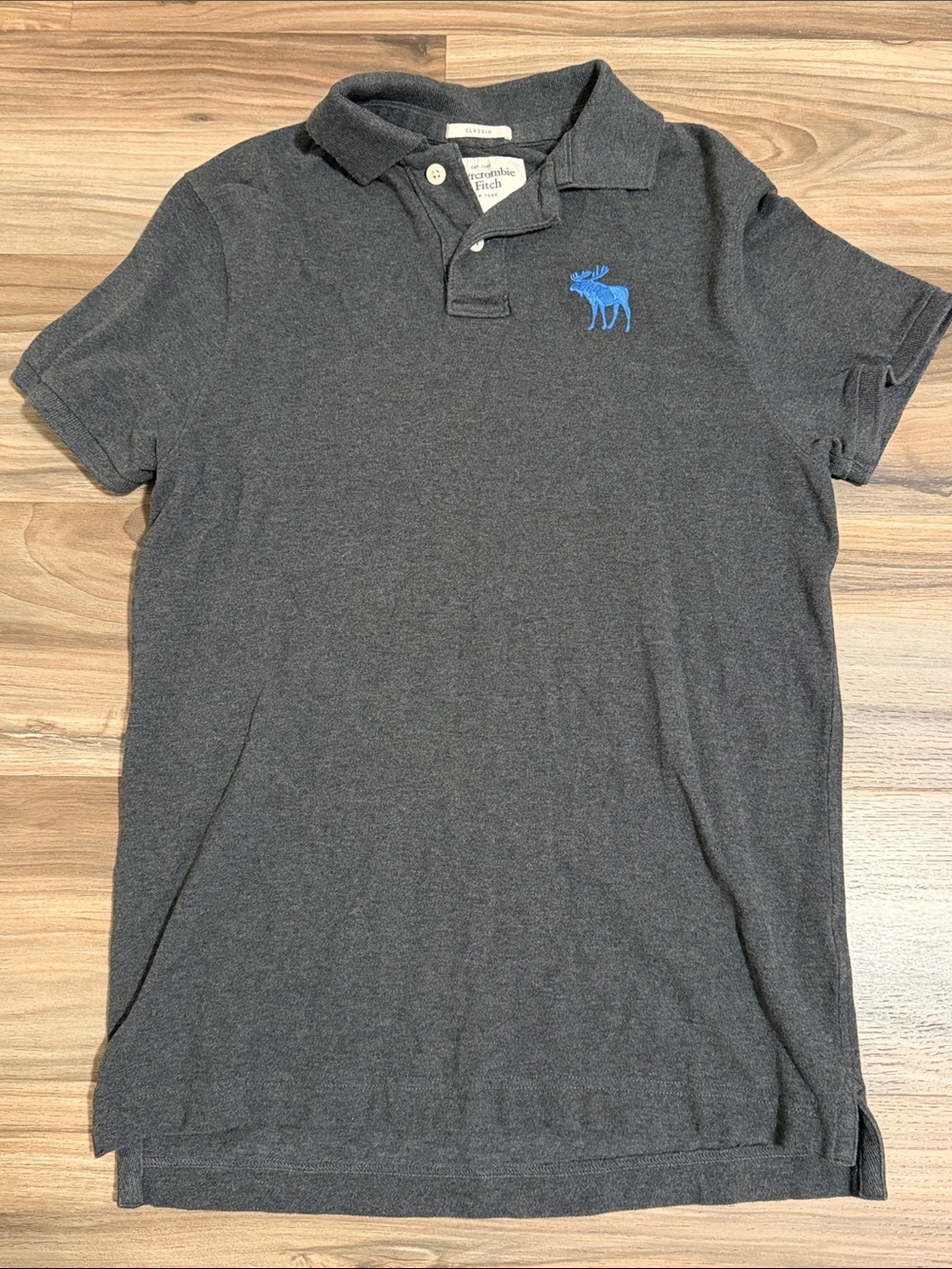 VTG Abercrombie & Fitch Mens M Classic Pique Polo Shirt Gray Moose Logo Y2K